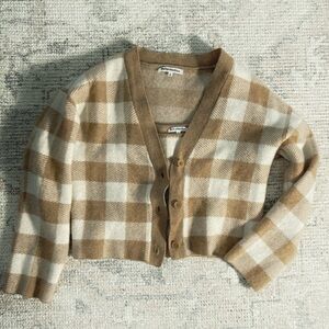 Reformation Fonte Plaid Tank Cardigan Set Cashmere Camel SZ S